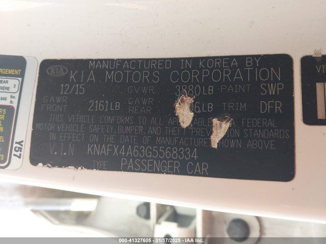 KNAFX4A63G5568334 KIA FORTE LX