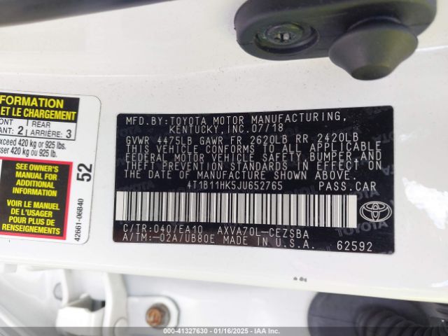 4T1B11HK5JU652765 Toyota CAMRY SE