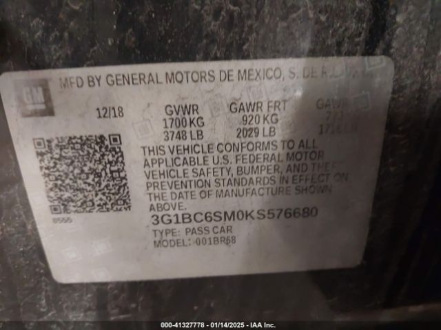 3G1BC6SM0KS576680 Chevrolet CRUZE LS