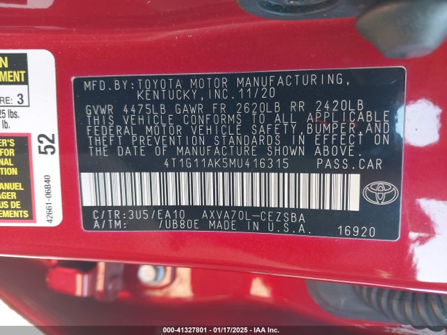 4T1G11AK5MU416315 Toyota CAMRY SE