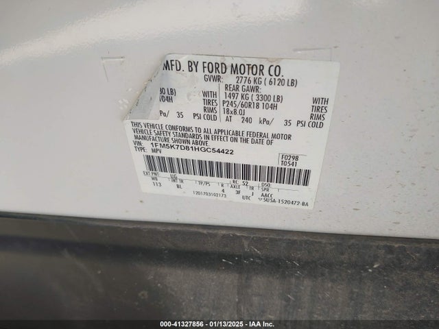 Ford EXPLORER XLT 2017 1FM5K7D81HGC54422 Image 9