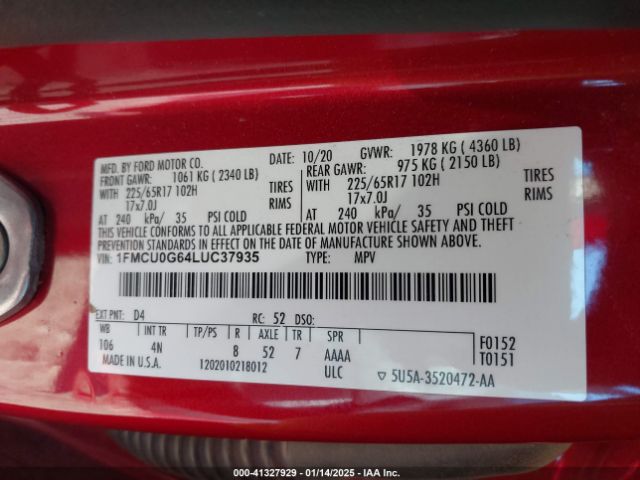 1FMCU0G64LUC37935 Ford ESCAPE SE