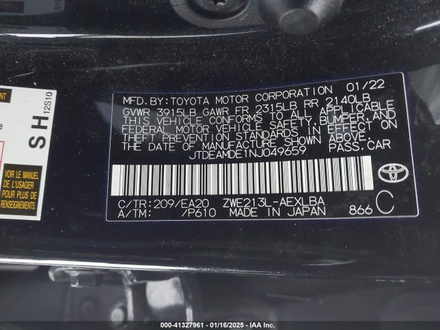 JTDEAMDE1NJ049659 Toyota Corolla Hybrid Le