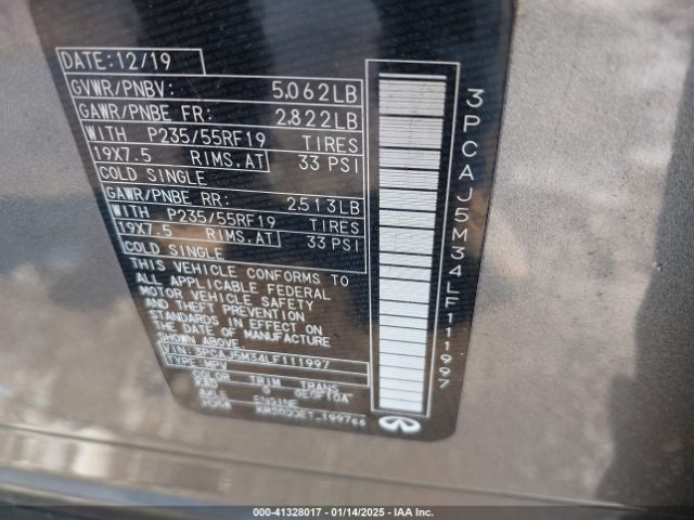 3PCAJ5M34LF111997 Infiniti Qx50 Luxe Awd