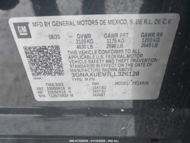 3GNAXUEV7LL326128 Chevrolet Equinox Awd Lt 1.5l Turbo