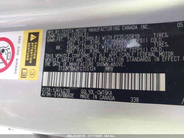 2T2ZK1BA2FC155124 Lexus RX 350