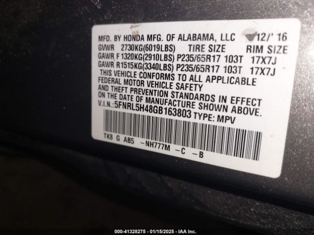 5FNRL5H48GB163803 Honda ODYSSEY EX