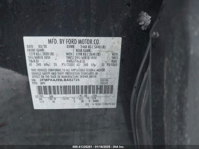Ford EDGE SEL 2020 2FMPK4J99LBA82726 Image 9