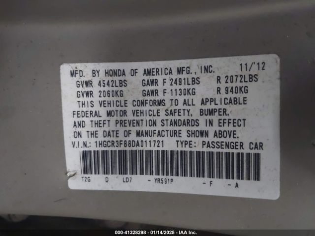 2013 HONDA ACCORD SDN 1HGCR3F88DA011721 Photo 8