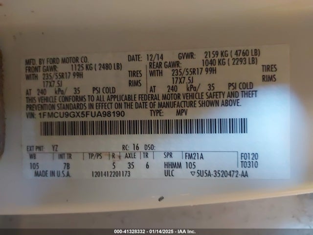 Ford ESCAPE SE 2015 1FMCU9GX5FUA98190 Image 9