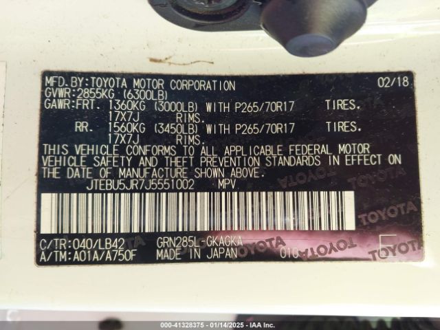JTEBU5JR7J5551002 Toyota 4runner Sr5 Premium