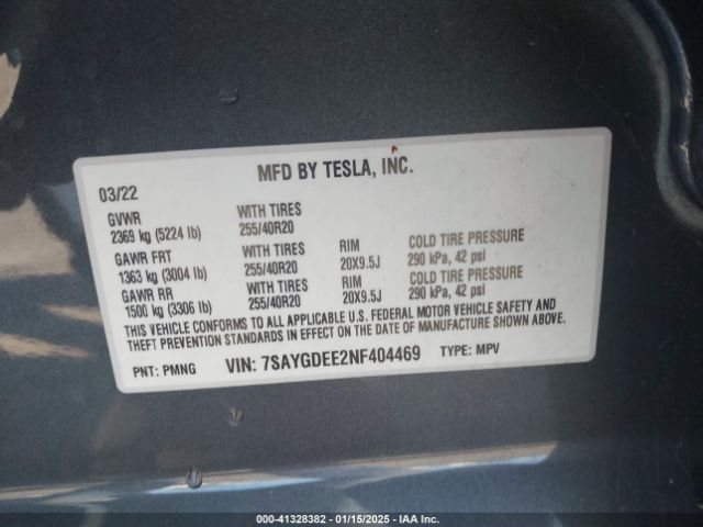 7SAYGDEE2NF404469 Tesla Model Y Long Range Dual Motor All-wheel Drive