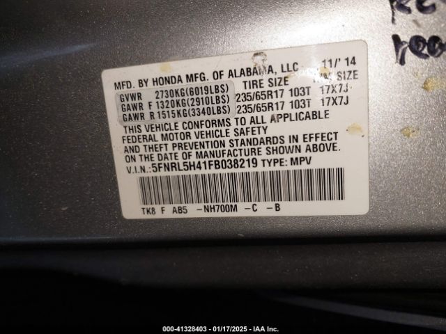 5FNRL5H41FB038219 Honda ODYSSEY EX
