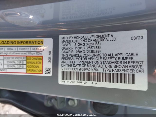 1HGCY2F68PA014764 Honda Accord Hybrid Ex-l
