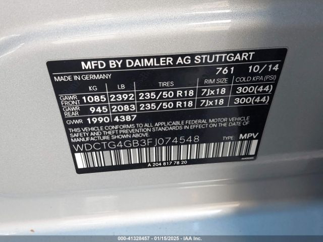 WDCTG4GB3FJ074548 Mercedes-Benz Gla 250 4matic