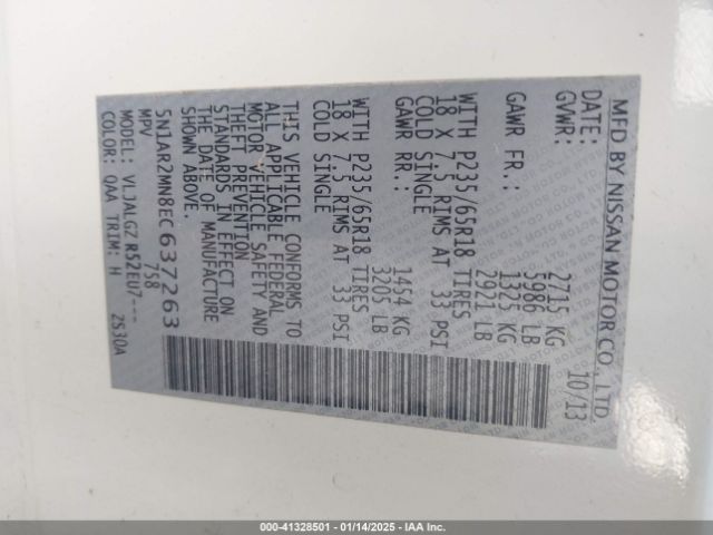 5N1AR2MN8EC637263 Nissan Pathfinder Sl