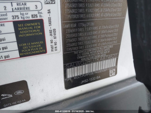 SALWG2RU7KA874620 Land Rover aj20p6