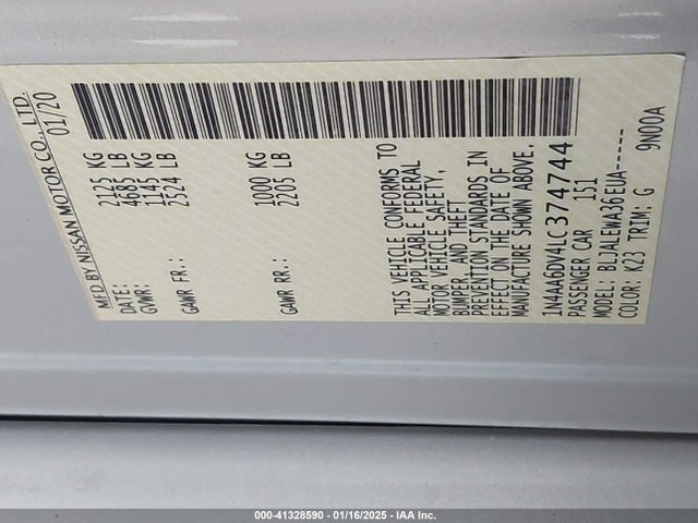 Nissan Maxima Sl Xtronic Cvt 2020 1N4AA6DV4LC374744 Image 9
