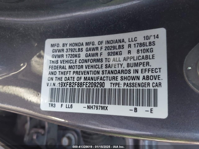 Honda CIVIC EX 2015 19XFB2F88FE209290 Image 9