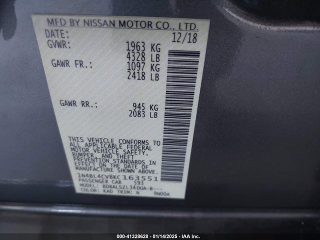 Nissan Altima 2.5 Sr 2019 1N4BL4CV8KC163551 Image 9