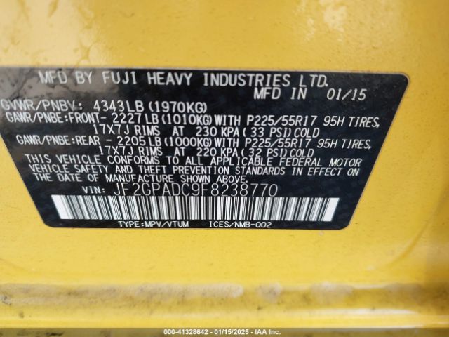 JF2GPADC9F8238770 Subaru Xv Crosstrek 2.0i Premium