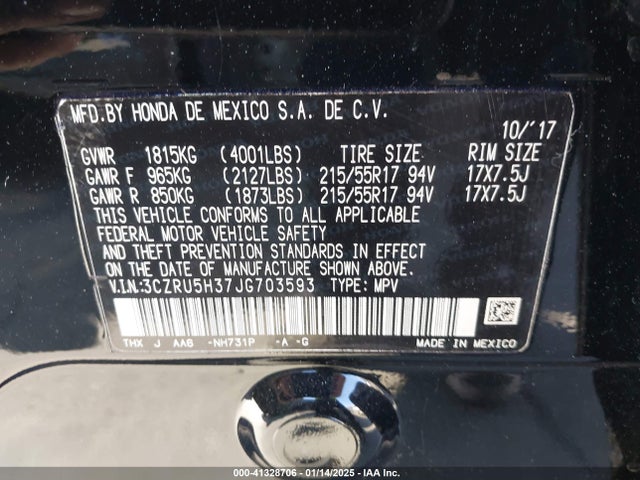Honda HR-V LX 2018 3CZRU5H37JG703593 Image 9