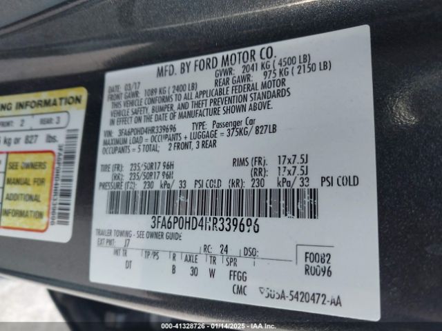 3FA6P0HD4HR339696 Ford FUSION SE