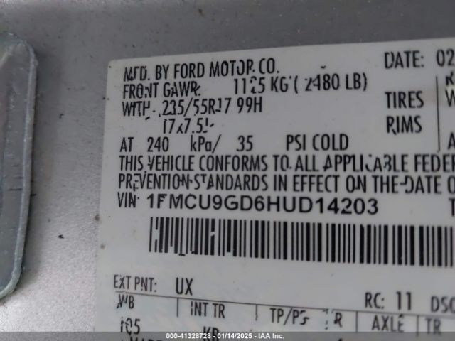 1FMCU9GD6HUD14203 Ford ESCAPE SE