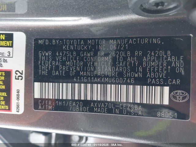 4T1G11AKXMU600746 Toyota CAMRY SE