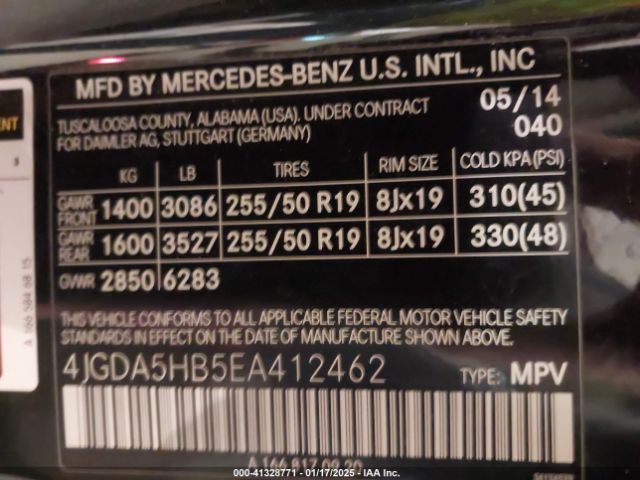4JGDA5HB5EA412462 Mercedes-Benz Ml 350 4matic