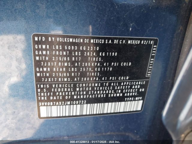 3VV0B7AX2JM109722 Volkswagen Tiguan 2.0t S