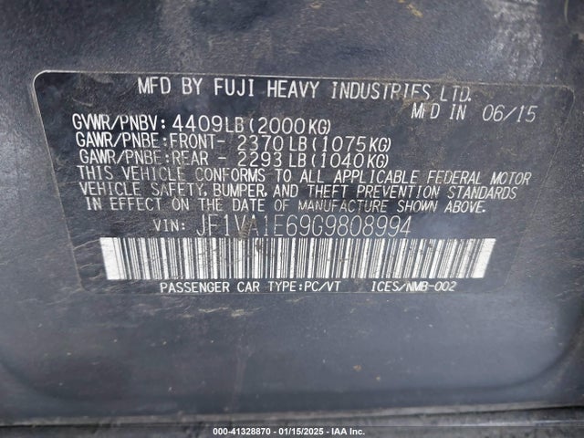 Subaru Wrx Premium 2016 JF1VA1E69G9808994 Image 9