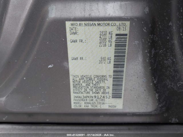 1N4AL3APXFN912452 Nissan Altima 2.5/2.5 S/2.5 Sl/2.5 Sv