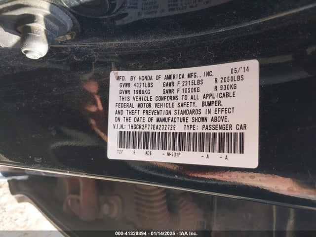 Honda ACCORD EX 2014 1HGCR2F77EA232729 Image 9