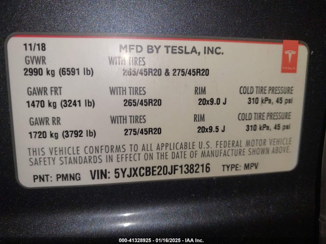 2018 TESLA MODEL X 5YJXCBE20JF138216 Photo 8