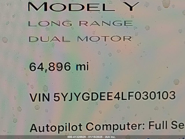 5YJYGDEE4LF030103 Tesla Model Y Long Range Dual Motor All-wheel Drive
