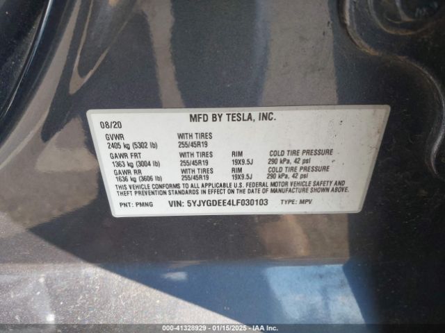 2020 TESLA MODEL Y 5YJYGDEE4LF030103 Photo 8