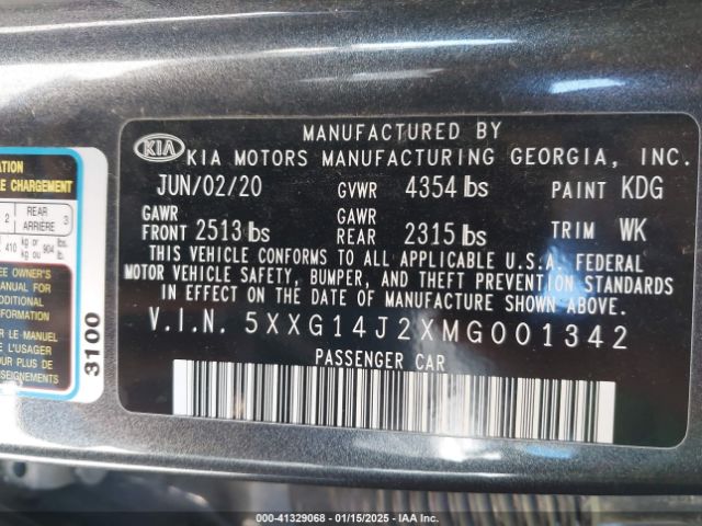 5XXG14J2XMG001342 KIA K5 LXS