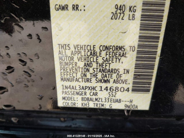 1N4AL3APXHC146804 Nissan Altima 2.5 Sv