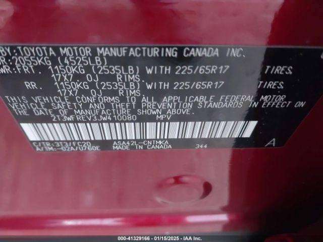 2T3WFREV3JW410080 Toyota Rav4 Adventure/xle