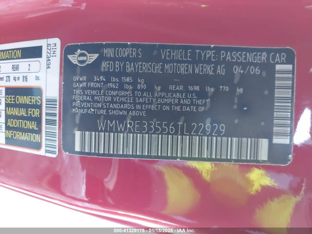 2006 MINI COOPER S WMWRE33556TL22929 Photo 8