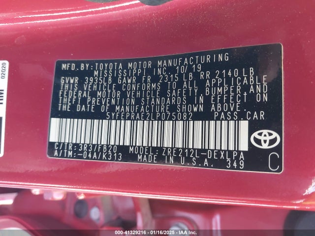 Toyota COROLLA LE 2020 5YFEPRAE2LP075082 Image 9