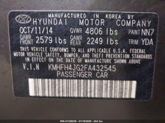 KMHFH4JG2FA432545 Hyundai Azera Limited