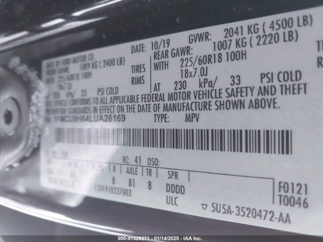 1FMCU9H64LUA26169 Ford ESCAPE SEL