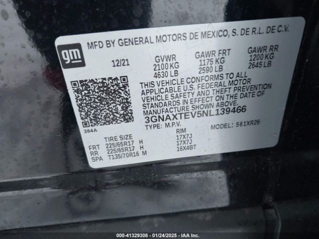 3GNAXTEV5NL139466 Chevrolet Equinox Awd 2fl