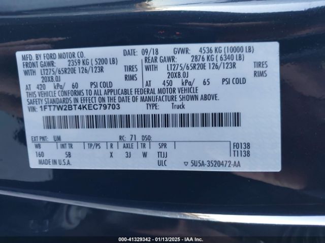 1FT7W2BT4KEC79703 Ford F-250 Lariat