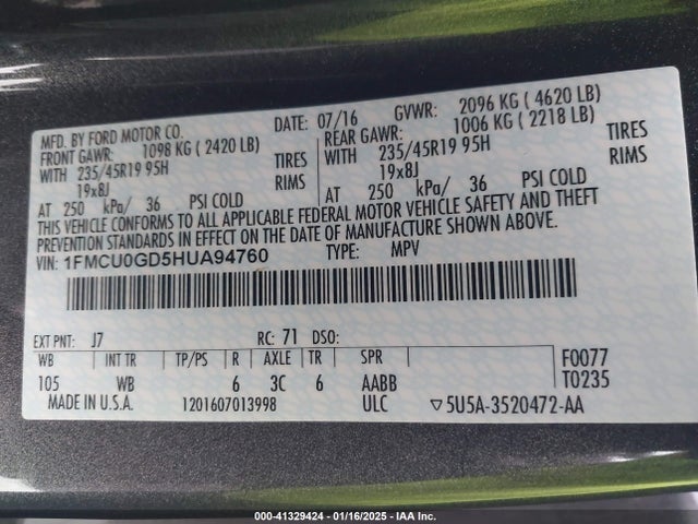 Ford ESCAPE SE 2017 1FMCU0GD5HUA94760 Image 9