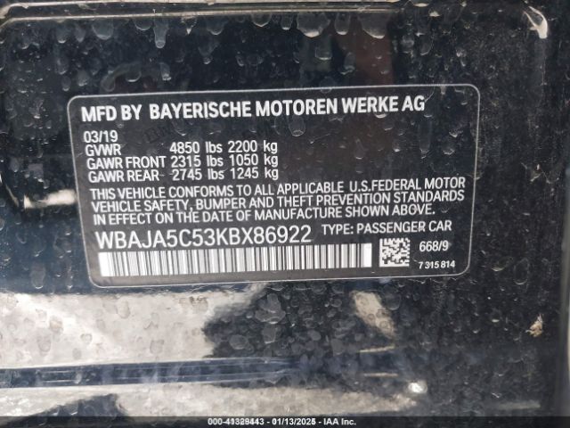 WBAJA5C53KBX86922 BMW 530I
