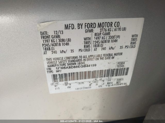 1FM5K8D88EGB44159 Ford EXPLORER XLT