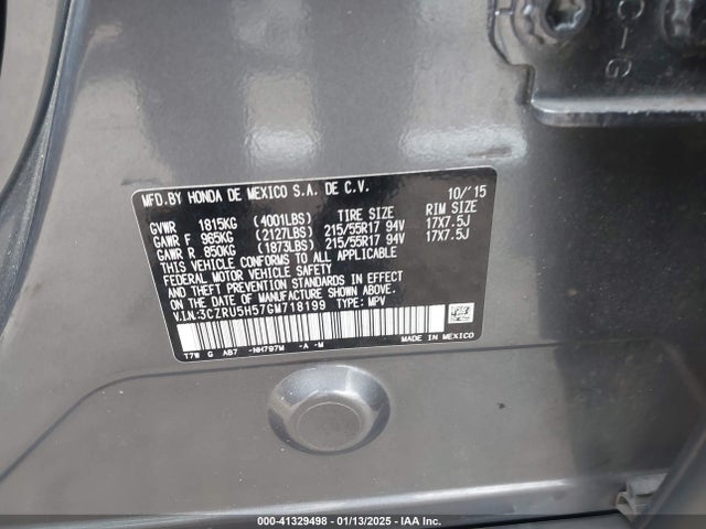 Honda HR-V EX 2016 3CZRU5H57GM718199 Image 9